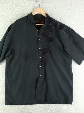 Bamboo Cay Hawaiian Shirt Mens Extra Large Black Embroidered Rayon Camp Vintage